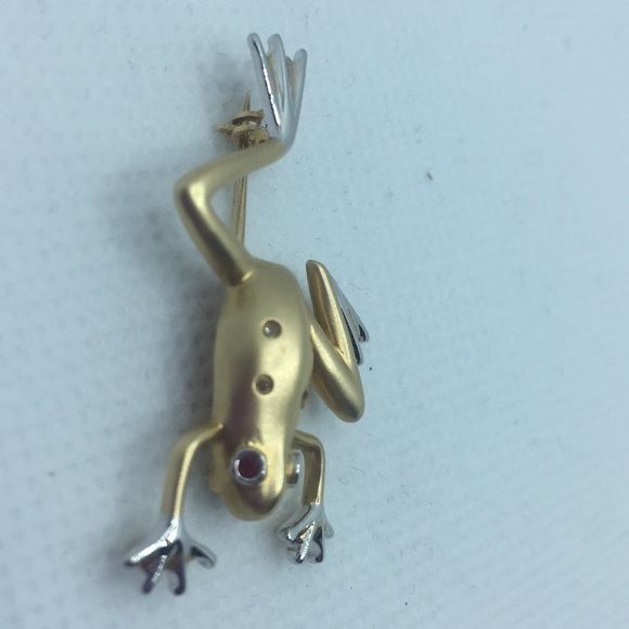 14K Yellow and White Gold Tree Frog πΈ Brooch - Picture 5 of 16